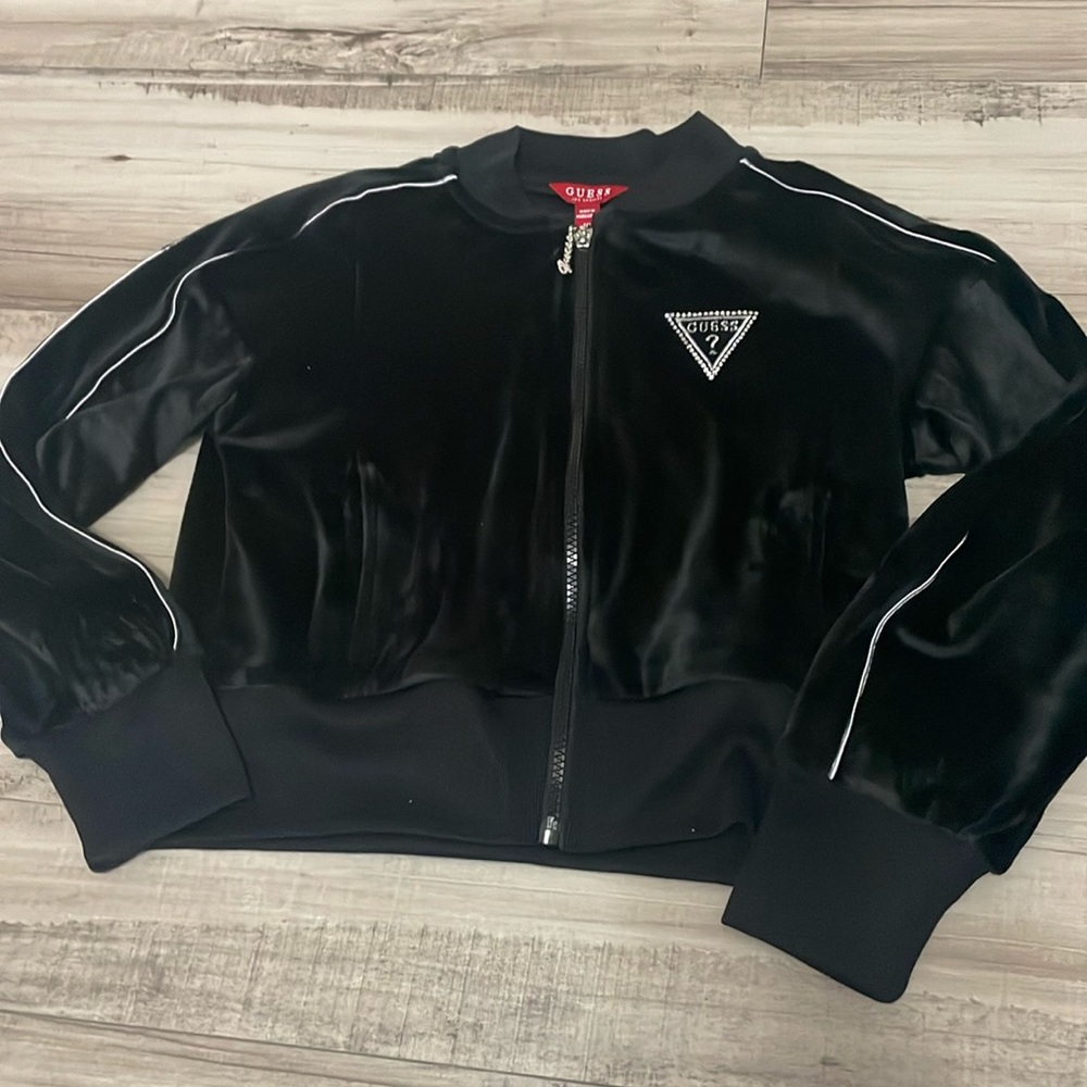 Guess Girls “Valerie” Velour Zip-Up Sweater Size 10